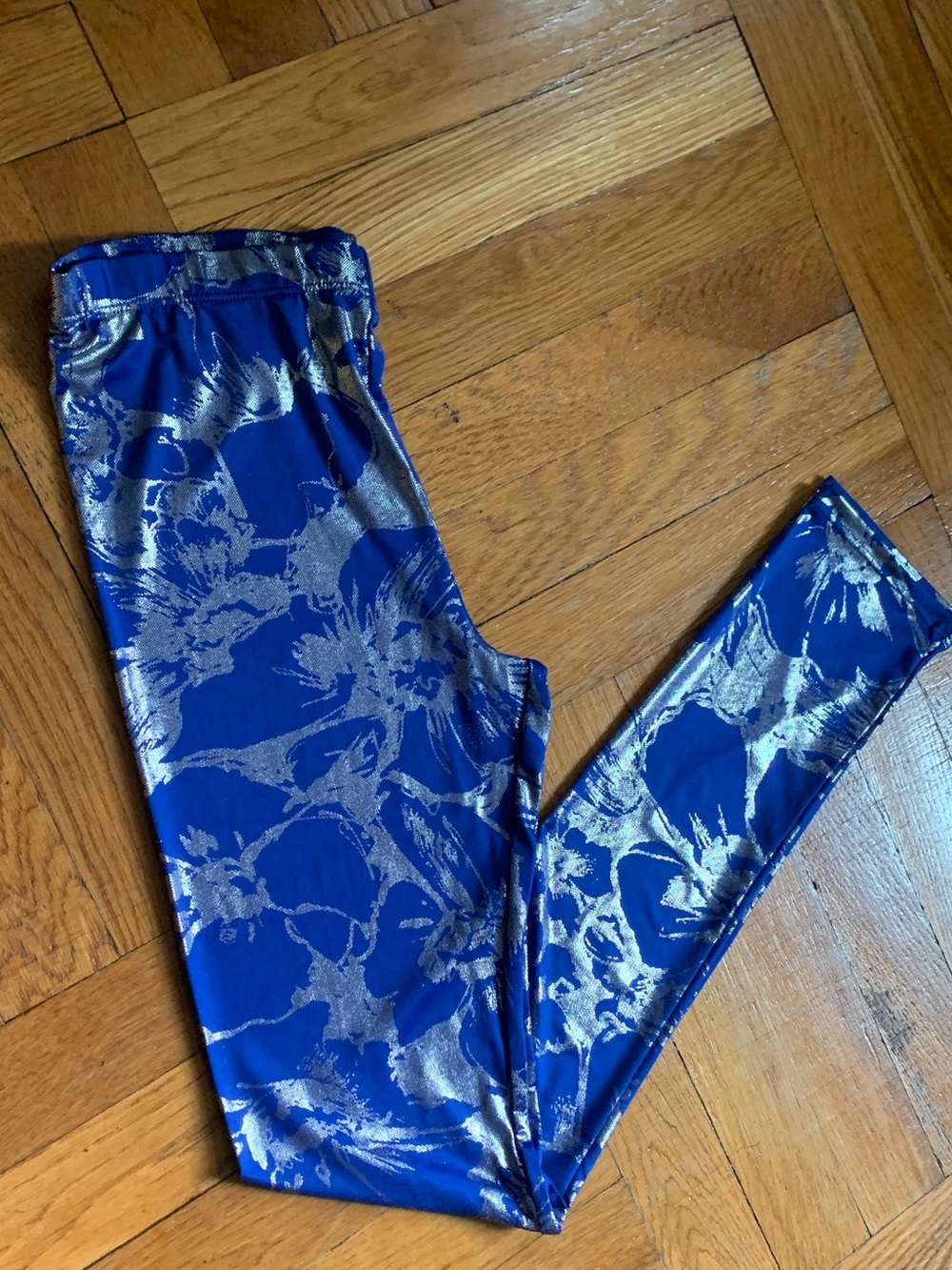 Super Soft Blue Metallic Floral Stretch Leggings